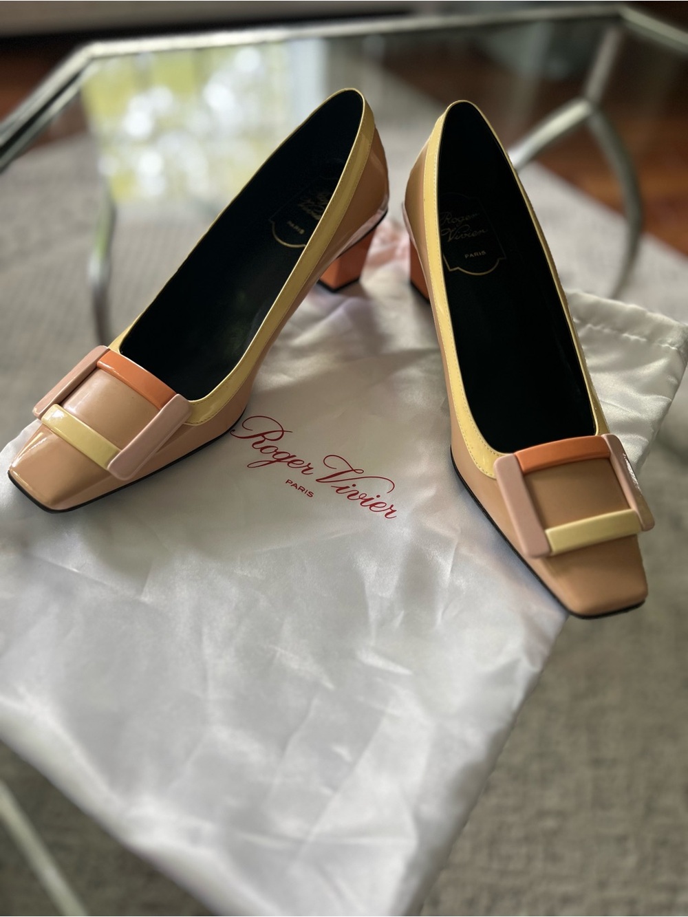 New Roger Vivier Belle multi color patent leather pump size 37